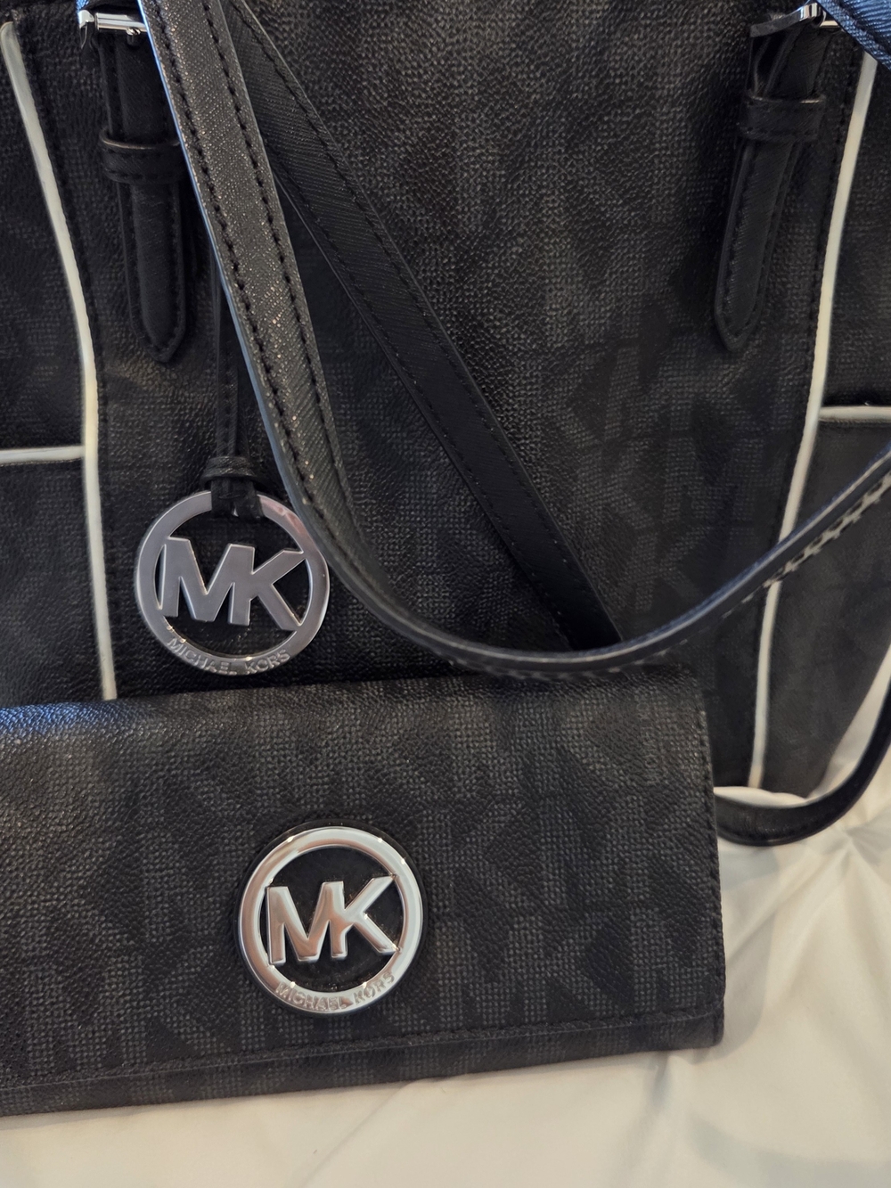 Michael Kors Black MK Logo Tote & Wallet Set